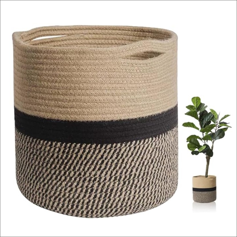 Cotton Woven Storage Basket Hamper. Cotton rope. Household laundry basket-- clothes basket storage organizer whether it is a basket of storage or a basket of plants, it is a beautiful decorative ornament. Indoor clothes basket-- the woven design is more n