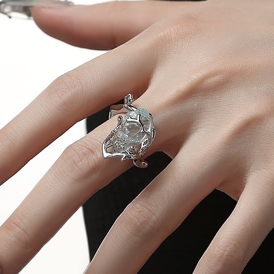 Title 4, Ice Transparent Blue Natural Stone Ring for Wom...