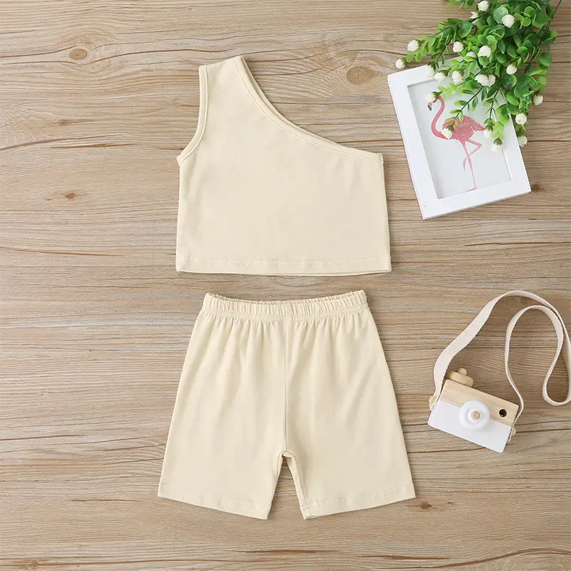 Baby Girl Fashion Cotton Sleeveless Off Shoulder Vest Top Shorts Set