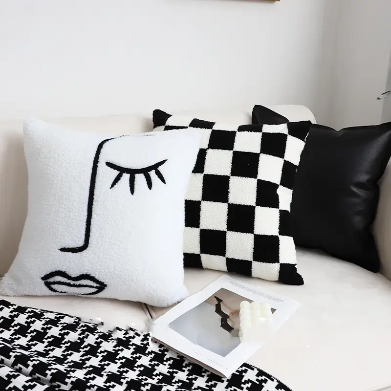 Black And White Simple Checkerboard Pillow Living