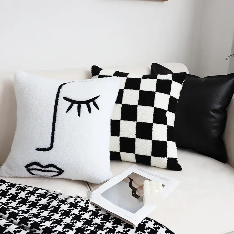 Black and White Simple Checkerboard Pillow Living Room Sofa