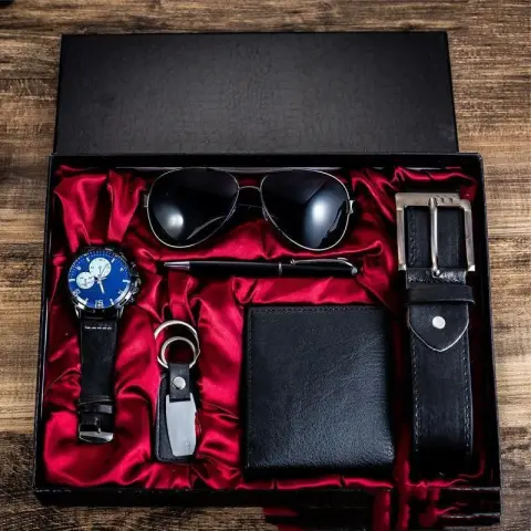Men's Luxury Gift Box Sunglasses Belt Watch Wallet 6
