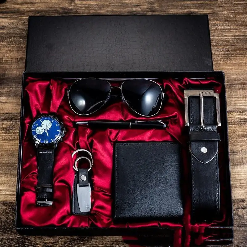 Men's Luxury Gift Box Sunglasses Belt Watch Wallet 6