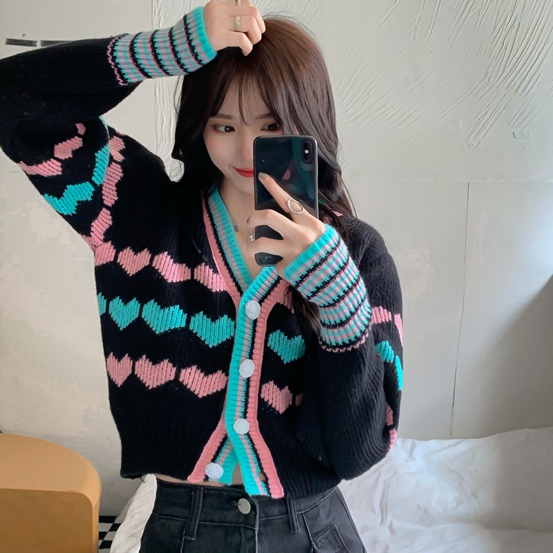 Women's Temperament Love Print Short Sweater Jacket