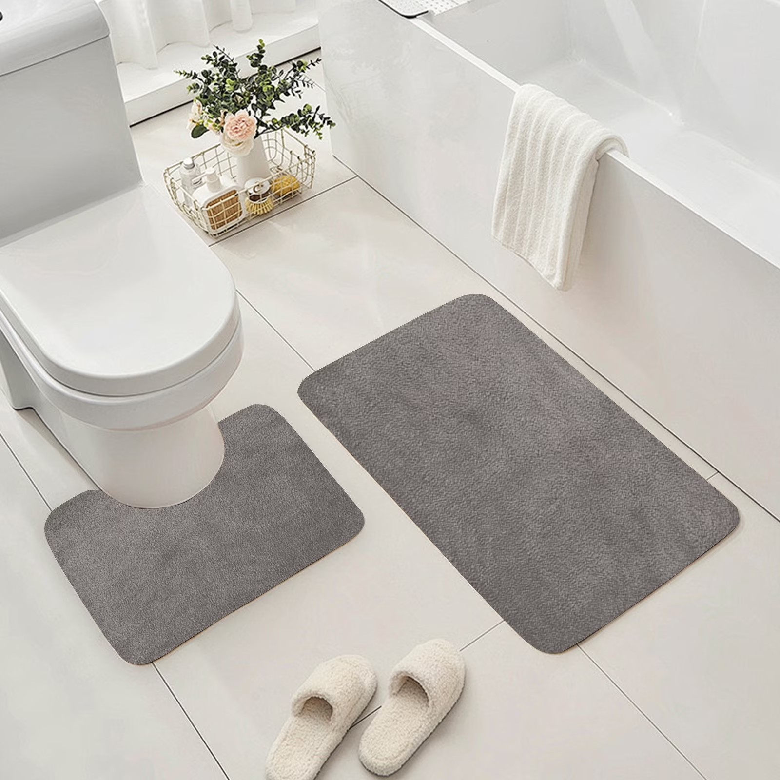 Two-piece Solid Color Bathroom Mat Set With Non-slip Backing - Ultra-absorbent Surface For Bathroom And Powder Room - Comfortable, Machine-washable Mat 3