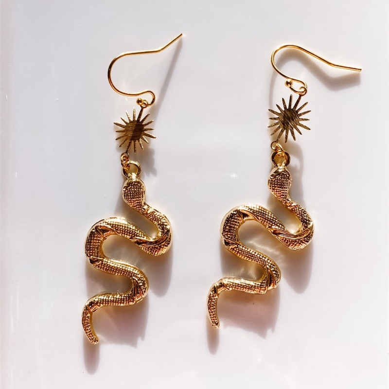 Title 1, Gold Snake Pendant Earrings Bohemian Style, a u...