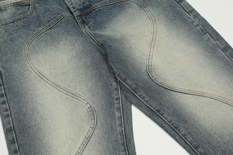 Straight Loose Wavy Casual Double Zip Panel Jeans