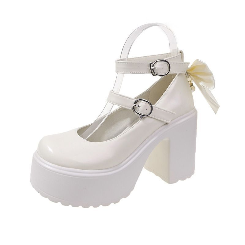 2025 Summer New Women's White High Heels Platform Mary Jane Shoes With Bow