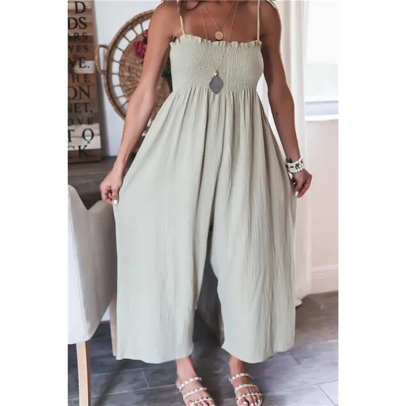 Women's Solid Color Sling Sleeveless Ruched Jumpsuit