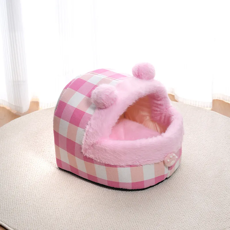 Universal Semi-closed Cat Nest For All Four Seasons, Internet Celebrity Cat Nest Thick Kennel, Warm Winter Pet Nest - Pink