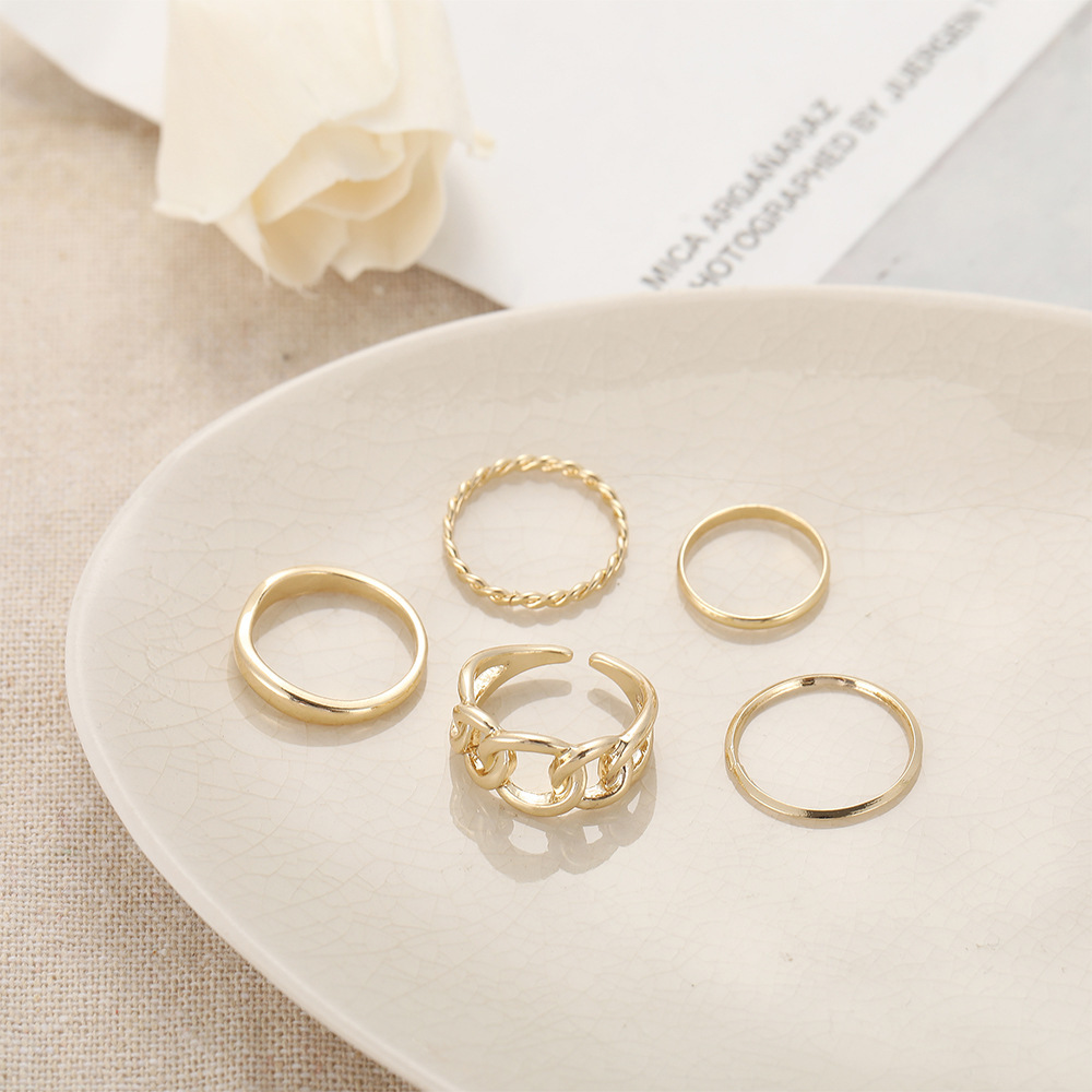 Female Personality Cold Wind Retro Metal Ring 5-Piece Set