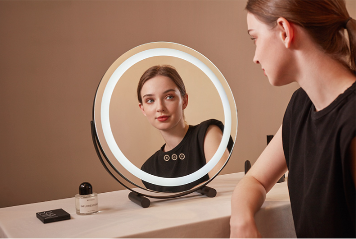 Specchio per il trucco desktop, con illuminazione LED, per il trucco