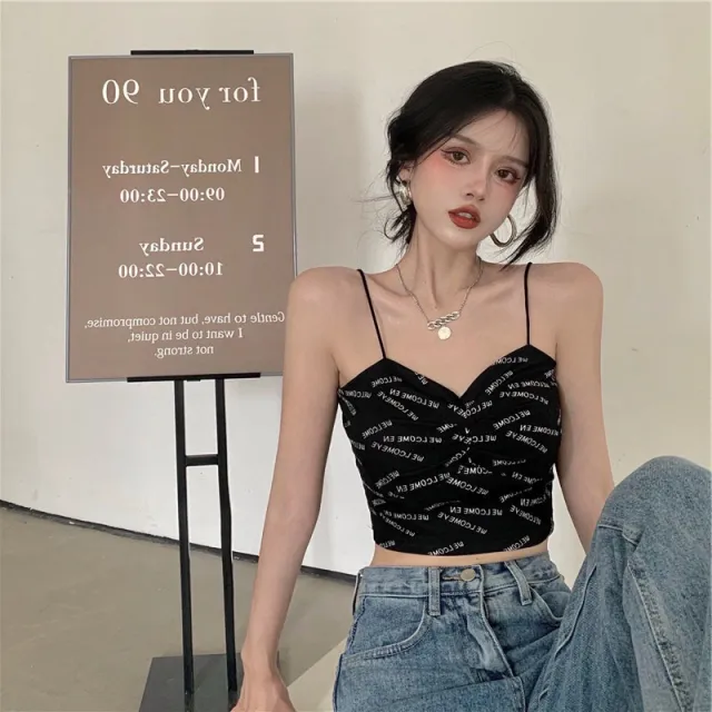 Club Letter Camisole Summer Clothes Women's Crop Top Bra Bralette Vest Black - Shop at LoveMi