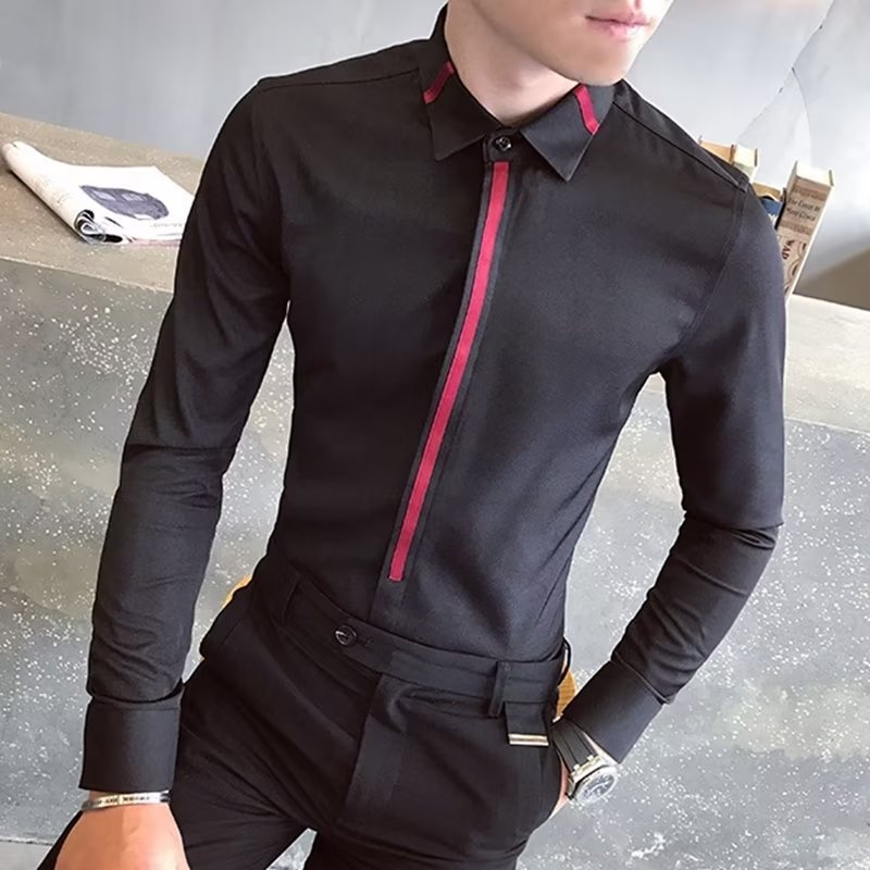 Long Sleeve Casual Men's Pu Handsome Slim Shirt