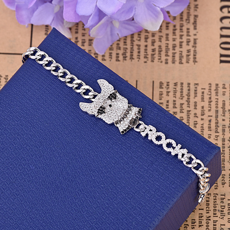 Bracelet With Crystal Diamonds And Glasses Cute Dog Personality