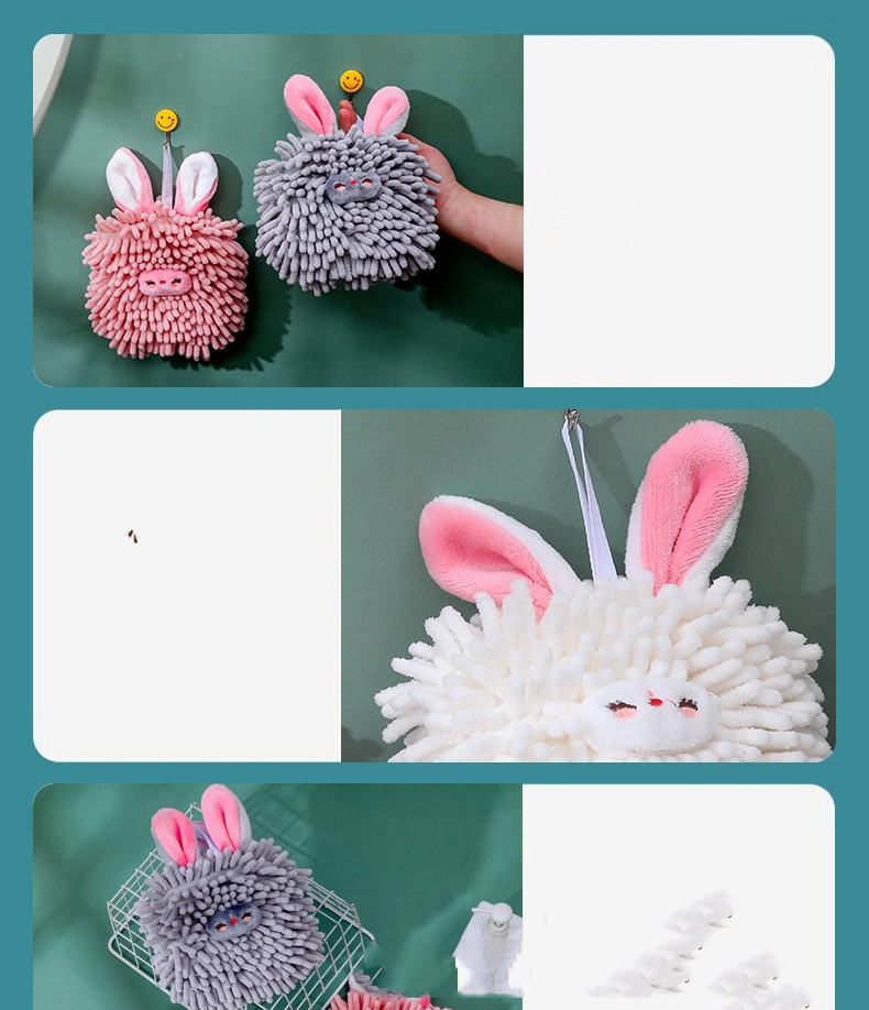 Cartoon Rabbit Cute Quick-drying Chenille Hand-wiping Ball Hanging Hand Towel Household Children’s Kitchen Hand Towel