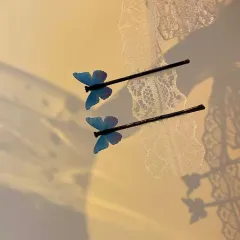 Korean Version Of The Blue Butterfly Hairpin Trumpet - Blue - View 1