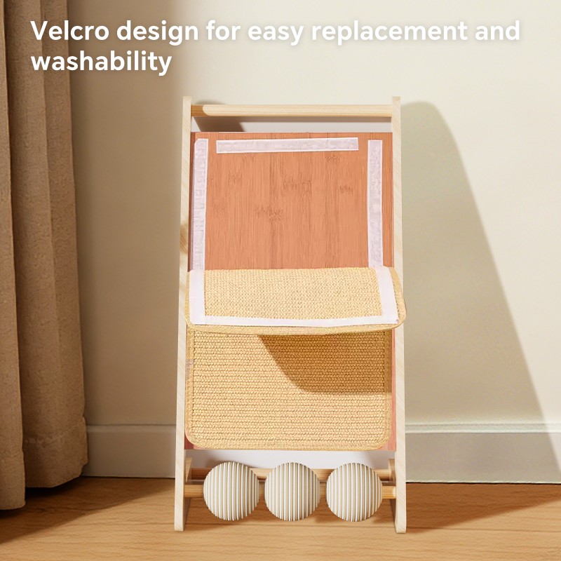 Large Vertical Sisal Cat Scratcher With Balls, Wooden Frame -Sisal Scratching Surface, Hanging Teaser Ball-Sisal Balls, Cat Claw Care & Play Toy