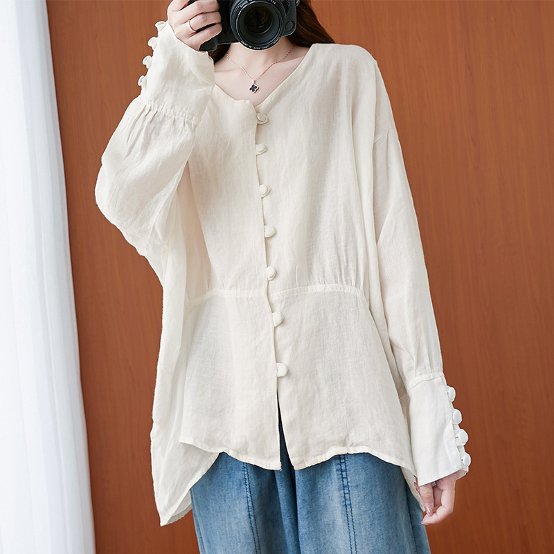 Women's Loose Literary Retro Cotton And Linen Shirt