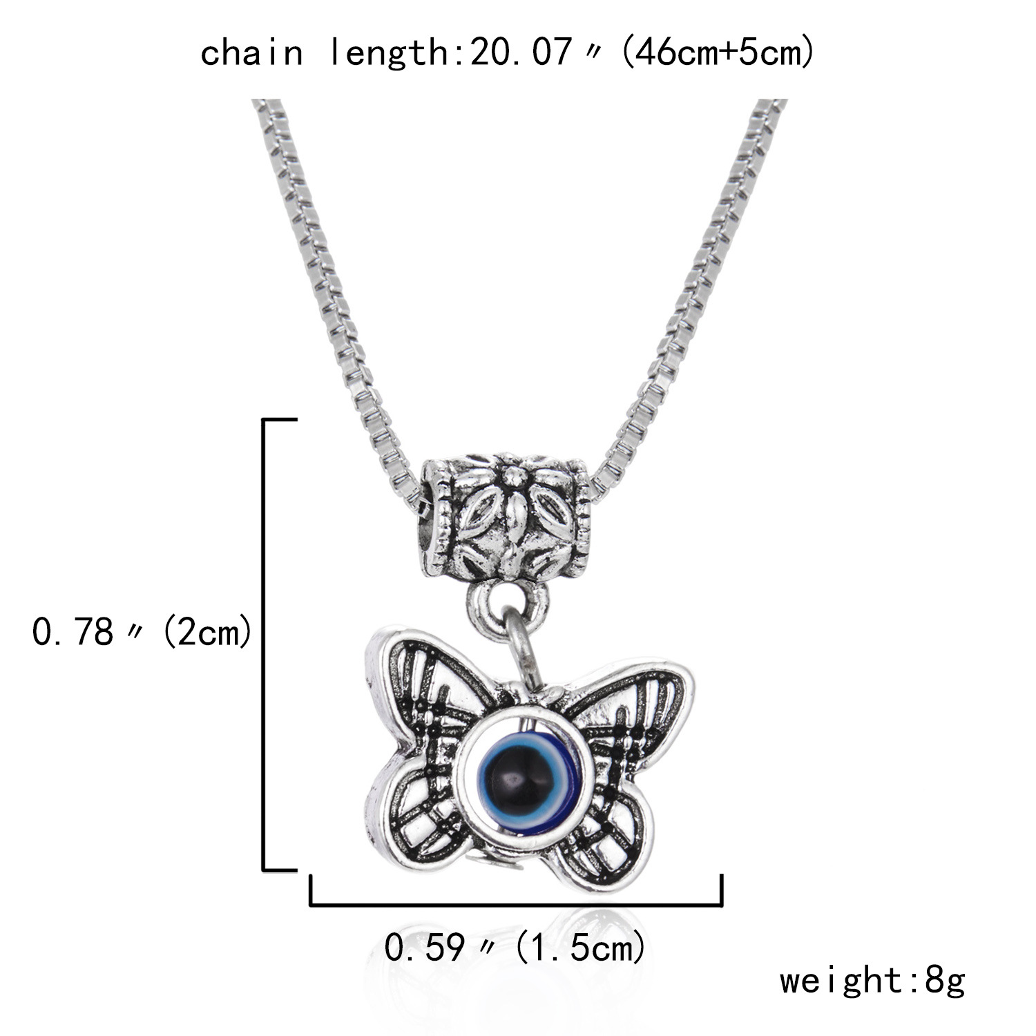 Openwork Blue Eyes Squint Animal Pendant Box Chain Clavicle
