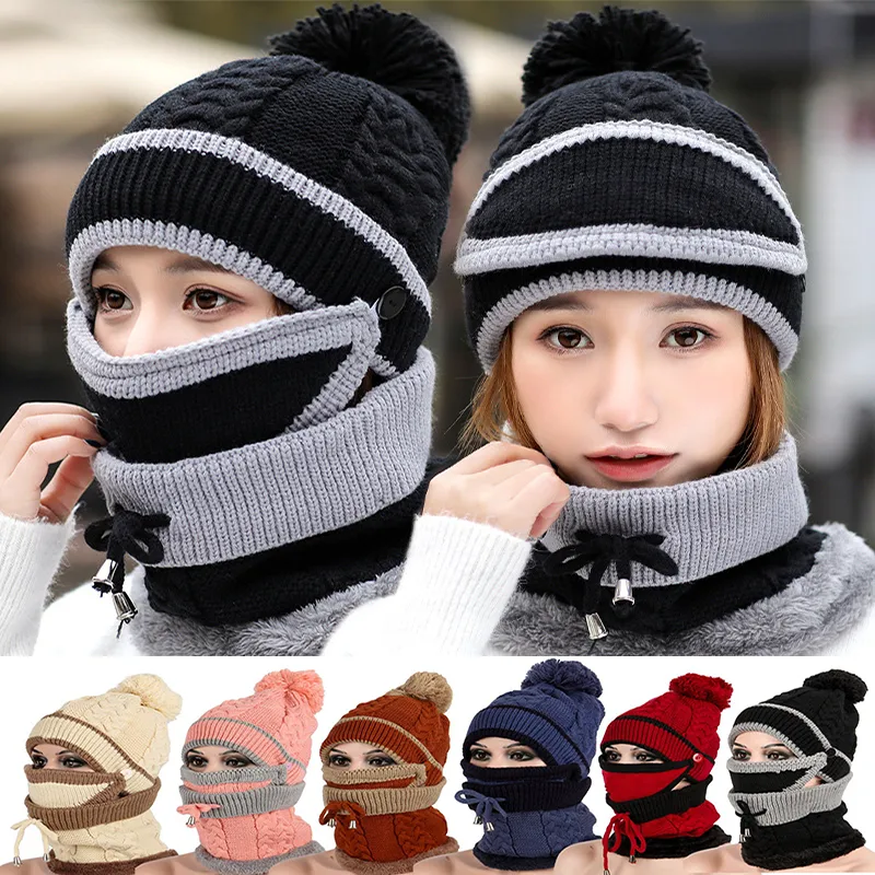 Winter Hat for Women 3pcs Knitted Beanie Hat Scarf