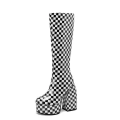 Fashion Autumn And Winter New Women's High Boots - Checkerboard-34 - View 1