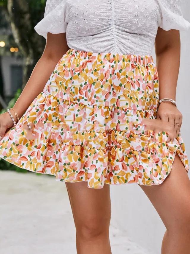 New Crisp Sweet Print Pleated Skirt Skirt Orange - Shop at LoveMi