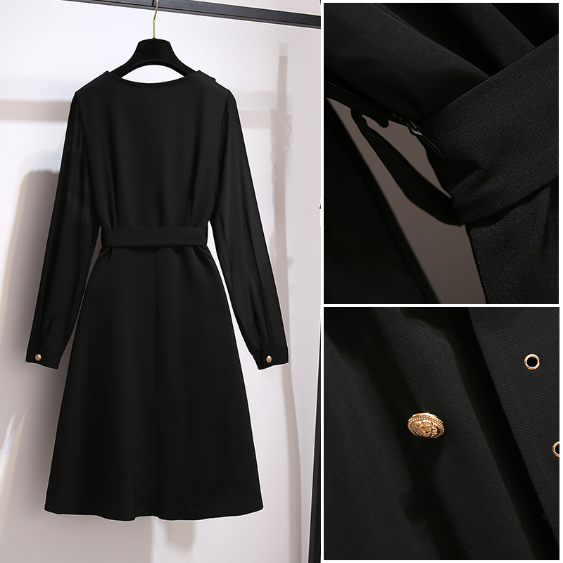 Women's French Temperament Chiffon Stitching Suit Tie Tie Waist Mid-length Dress