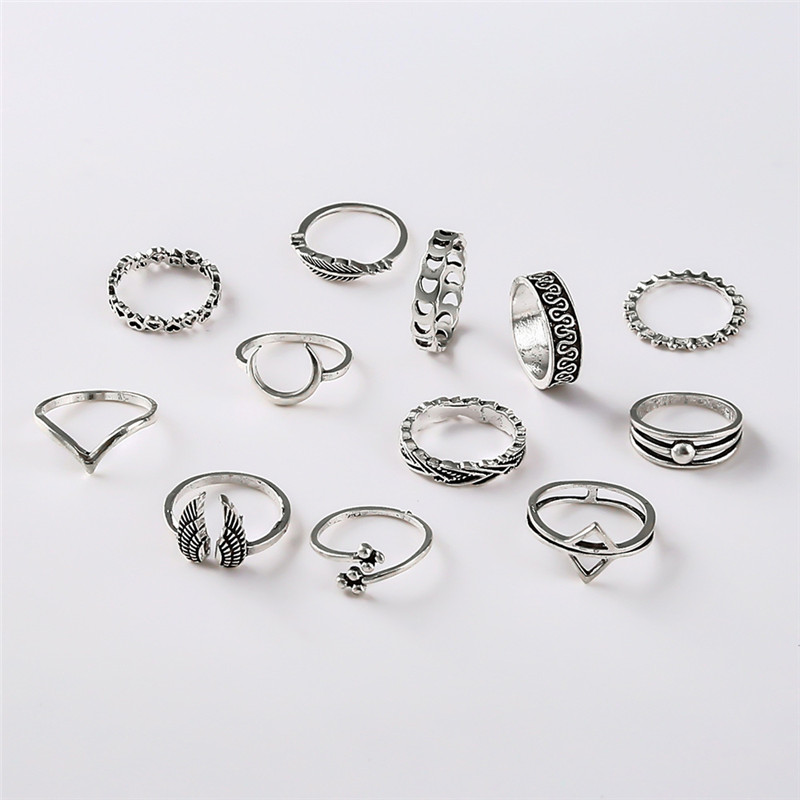 12-piece Set Of Leaf Joint Triangle Ring