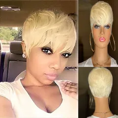 Ladies Wig Short Synthetic Blonde Pixie Haircut Wig - 613Colours - View 1