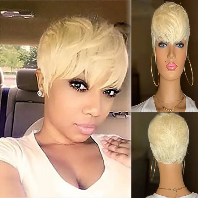 Ladies Wig Short Synthetic Blonde Pixie Haircut Wig 613Colours - Shop at LoveMi