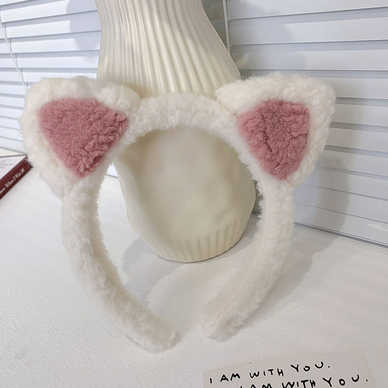 Cute Lambswool Cat Ears Hair Band Female White - Shop at LoveMi