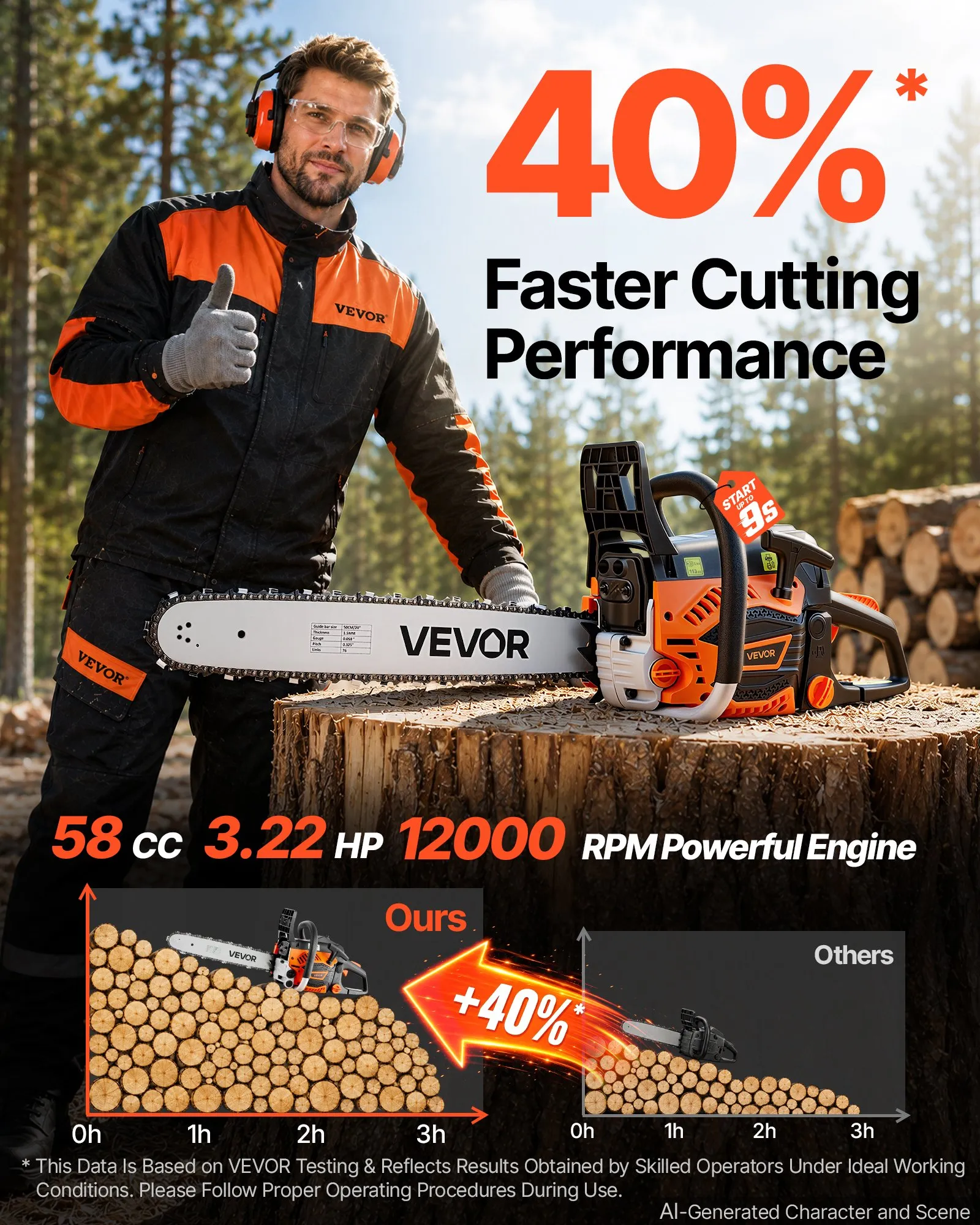Gas Powered Chainsaw 18 & 20 Inch 58CC 3.22HP 2 Stroke Engine Saw, For Wood Cutting, Tree Trimming & Land… image 5