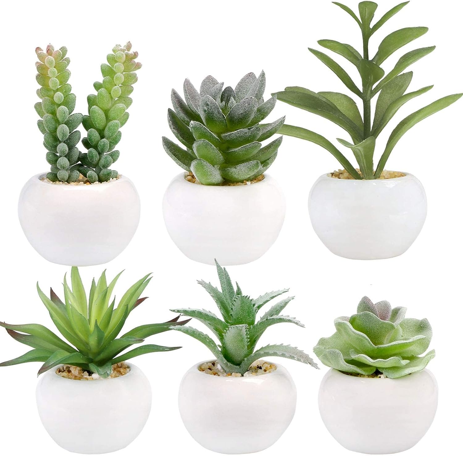 Artificial Succulents 6 PCS, Small Fake Plants In Ceramic Pots For Desk, Shelf, Office, Bathroom And Home Decor