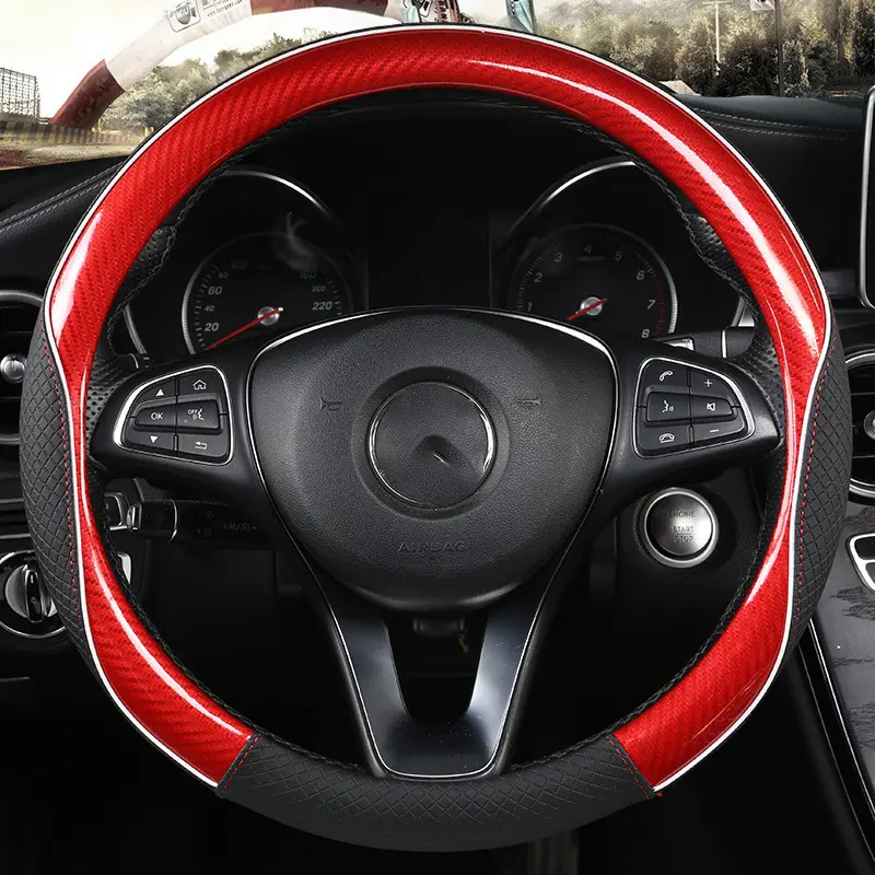 Car Steering Wheel Cover Round Handle Carbon