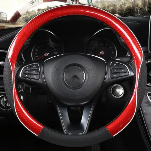 Car Steering Wheel Cover Round Handle Carbon Fiber Texture