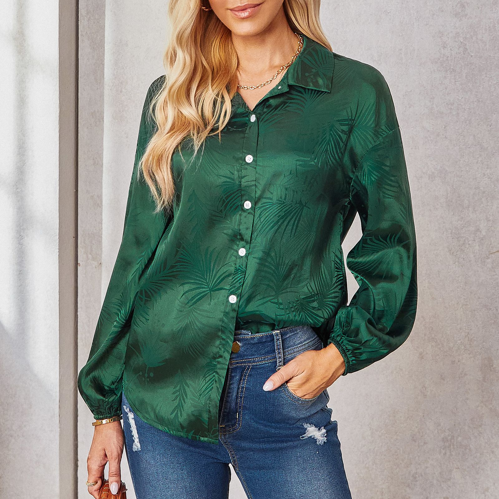Women's Fashion Print Lapel Loose Shirt