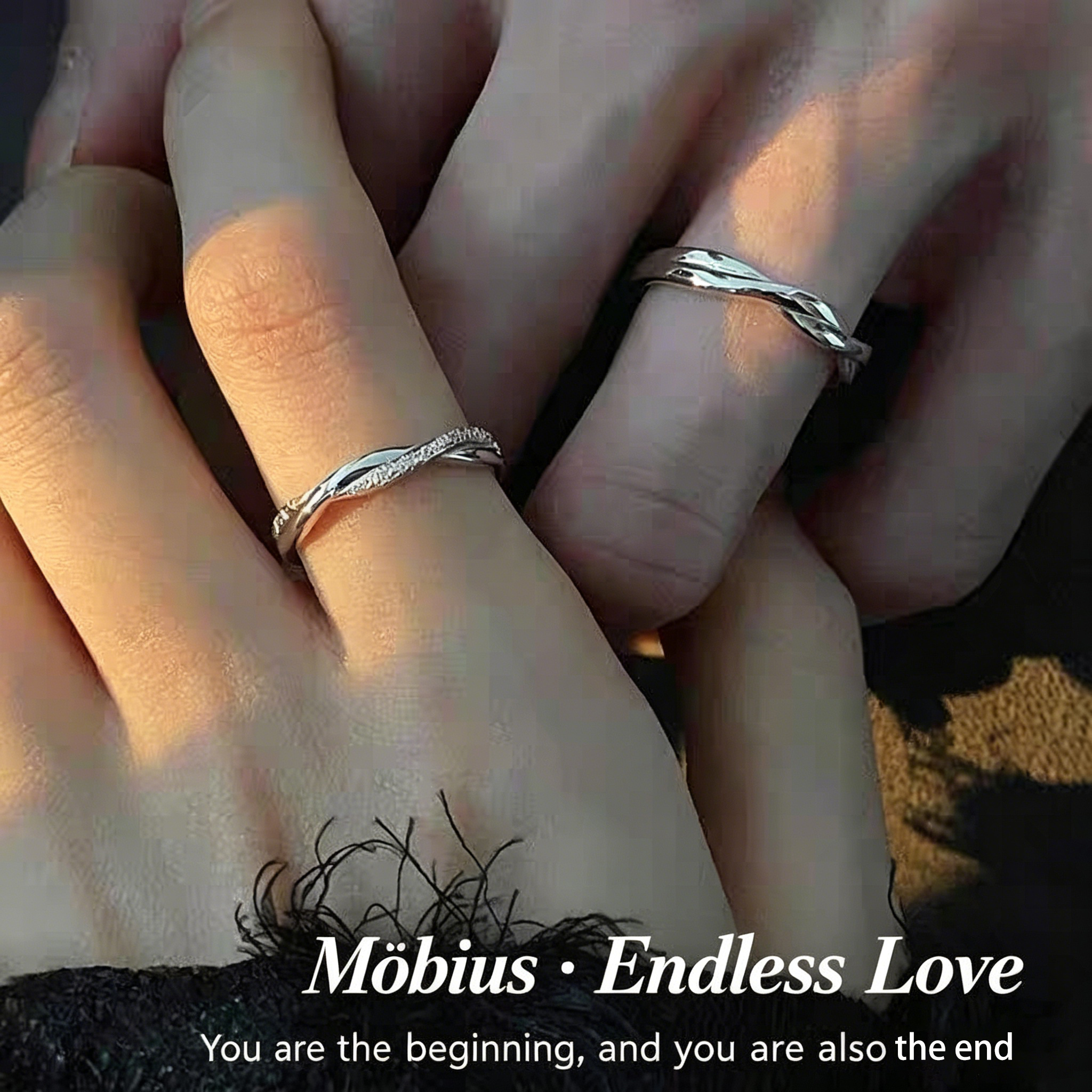 1 Pair 999 Sterling Silver Mobius Twist Diamond Couple Rings, Romantic Promise Rings, Ideal Valentine's Day Gift For Lovers