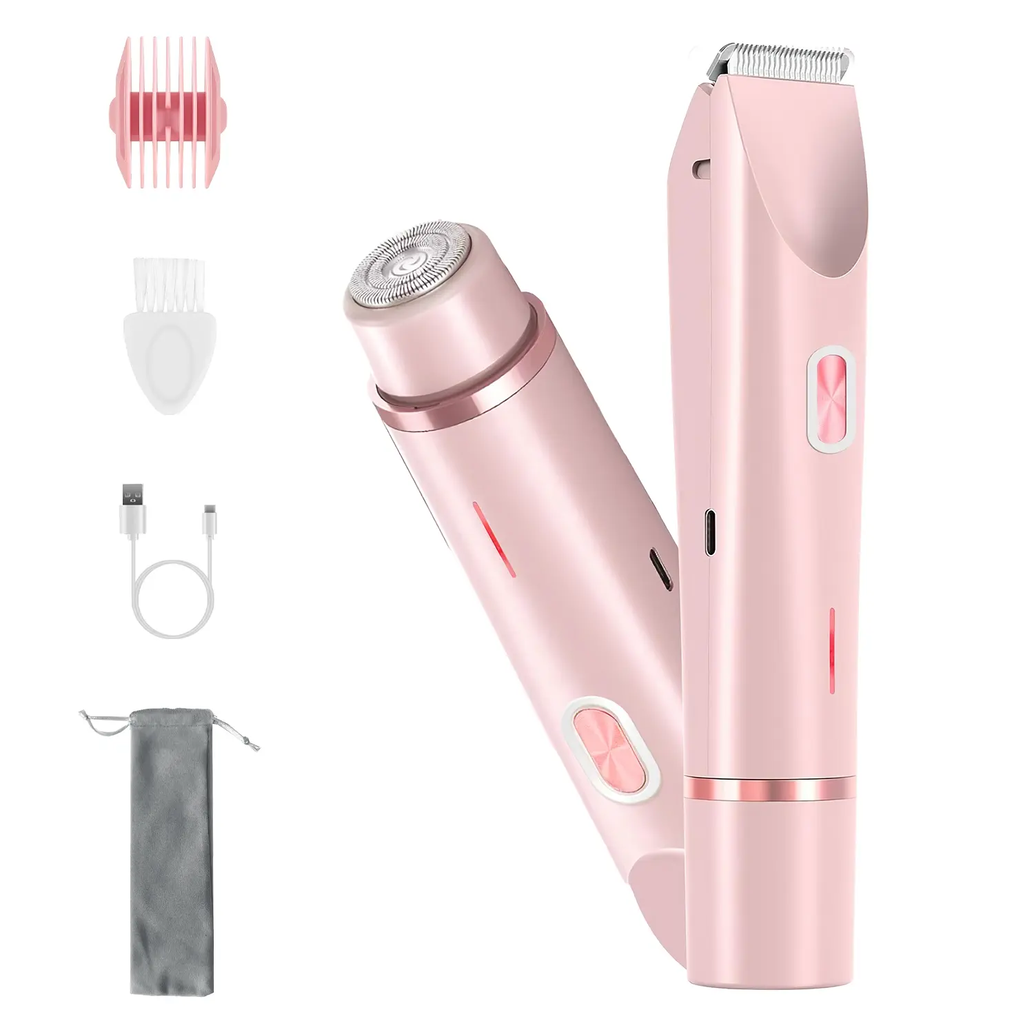 1Pc 2 In 1 Bikini Trimmer For Women Dual Head Cordless Body Shaver IPX7 Waterproof Rechargeable Pubic Hair Razor Wet And Dry Use For Bikini Underarm Leg Arm Bod