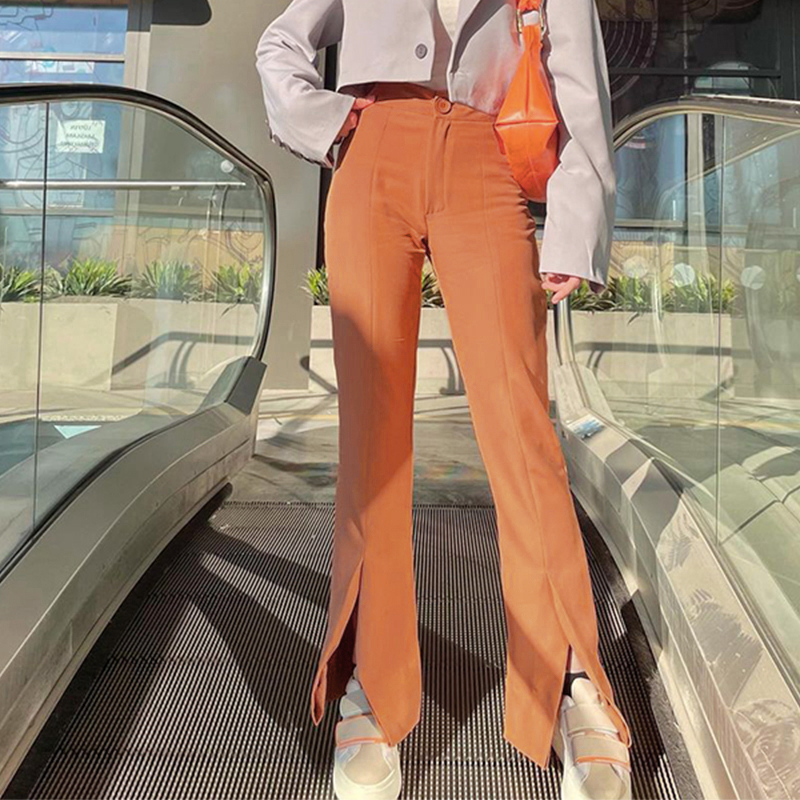 Split Flared Pants Women's High Waist Slimming Fashion All match Tight Casual Pants Orange - Shop at LoveMi