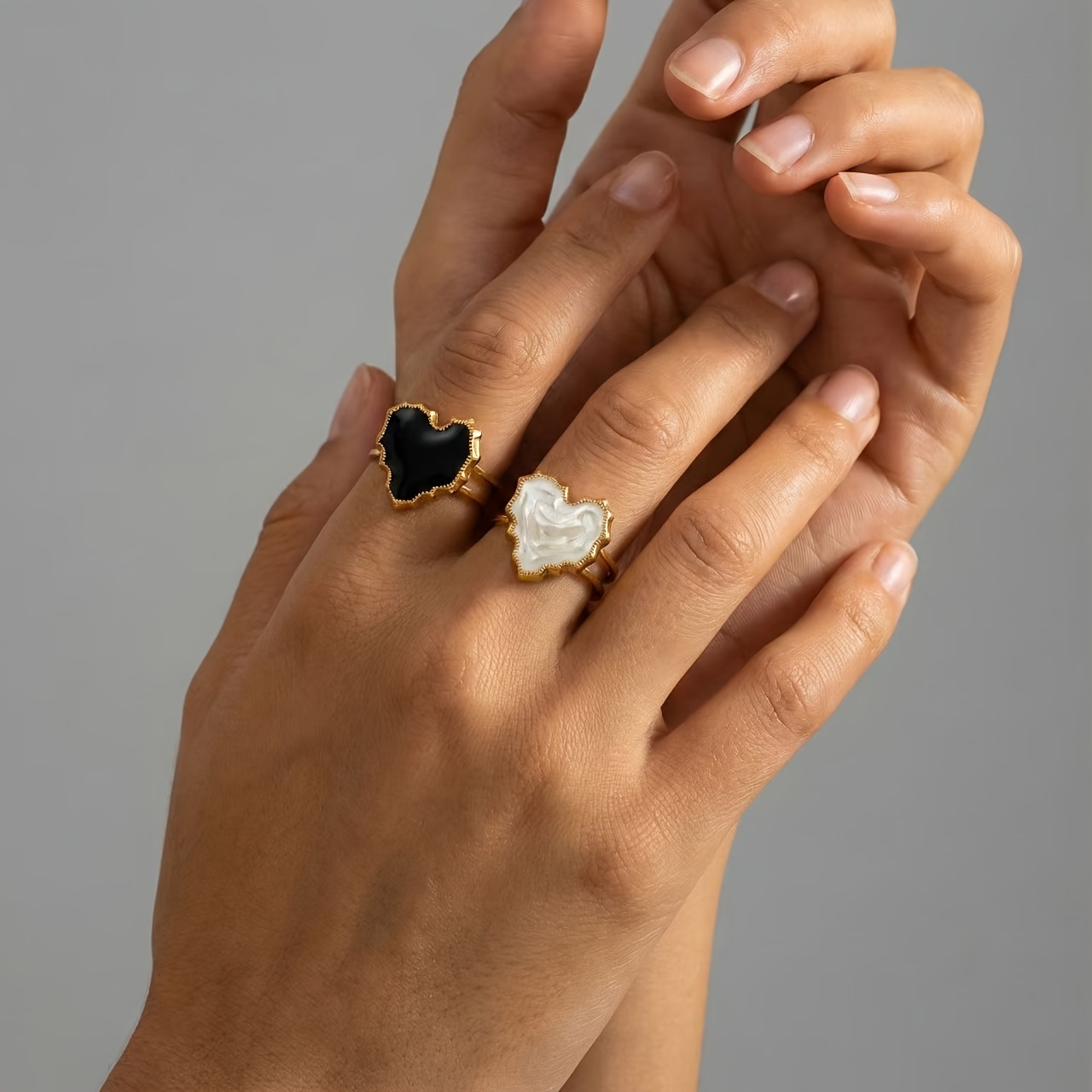 French Retro Heart Ring, Red Black White Enamel Heart Band, Minimalist Luxury Personalized Ring, Stainless Steel Heart Gold Frame Open Adjustable Ring