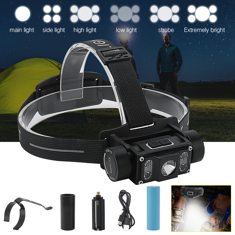 BORUiT LED Headlamp Head Torch USB Rechargeable Headlight