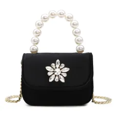 Women's Velvet Small Square Chain Shoulder Messenger Bag - Black - View 1