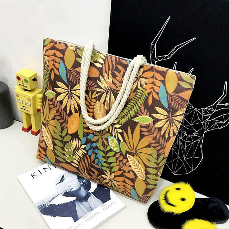 Fashion Leaf Print Shoulder Bag Shopping Bag