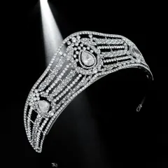Zircon Bridal Crown Alloy Rhinestone Wedding Hair Jewelry Princess Shooting Wedding Tiara - Silver - View 1