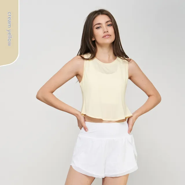 Fine Mesh Short sleeved T shirt Women's Split Back Sleeveless Cuff Smock Top Cream Yellow - Shop at LoveMi