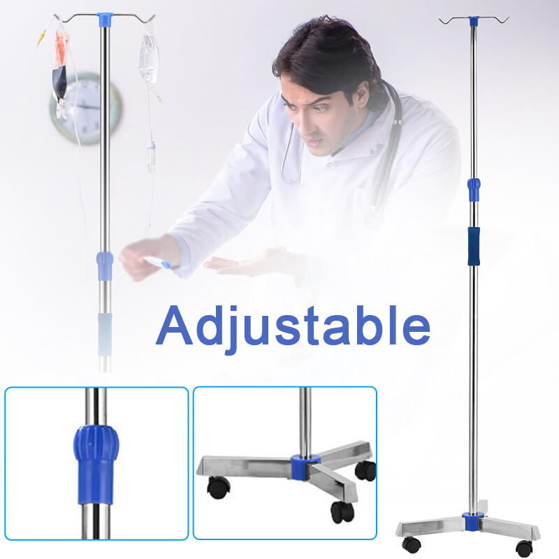 Adjustable IV Pole Stainless Steel IV Drip Stand With Wheels For Home Clinic Z 4
