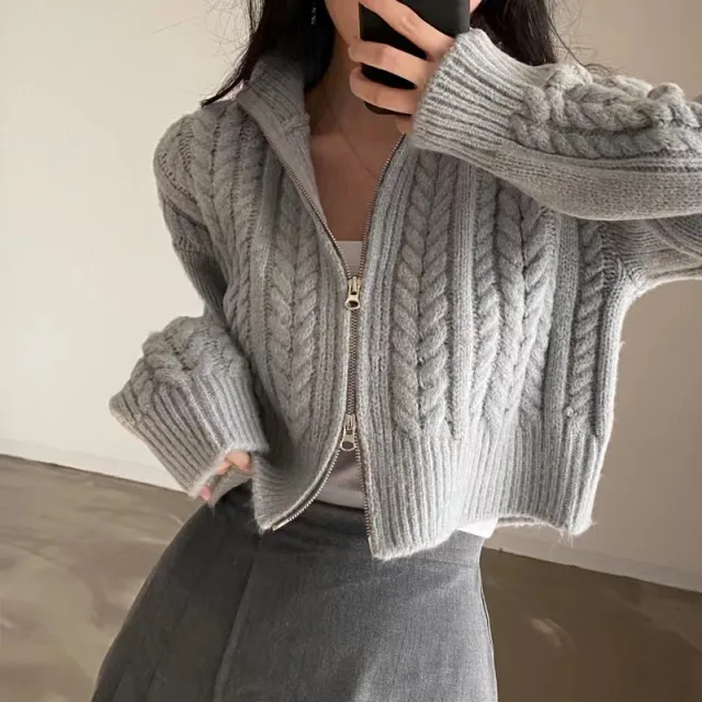 Retro Temperament Student Double Zipper Twist Coat Light Gray - Shop at LoveMi