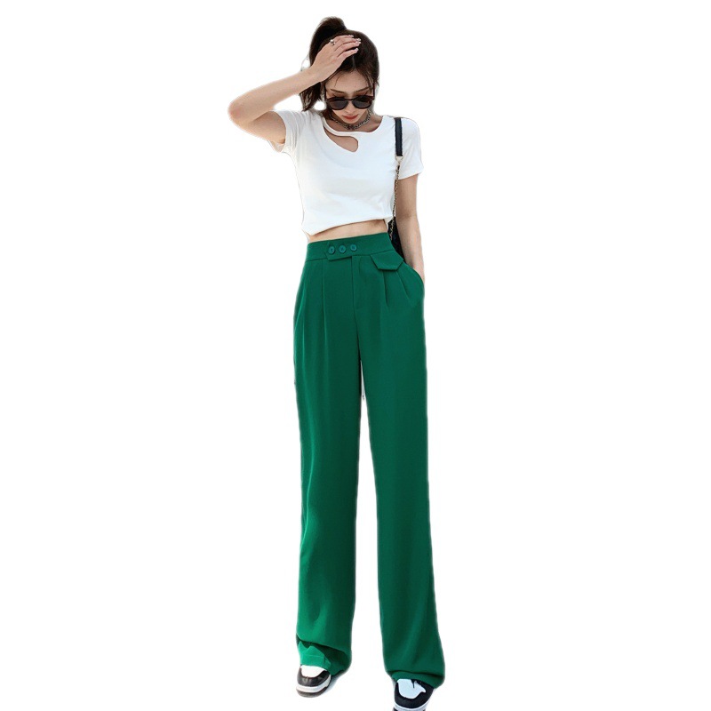 Title 1, High Waist Loose Straight Suit Trousers Drape C...