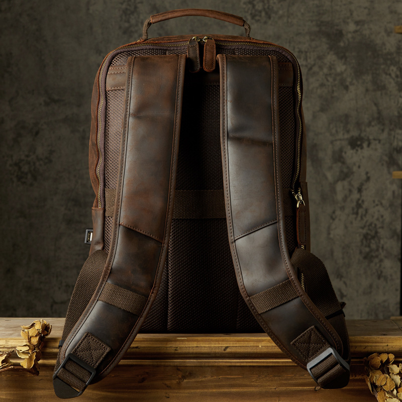 Handmade retro mad horse leather backpack (brown)
